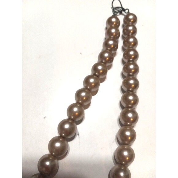 Large Champagne Colored Pearl Look Necklace Beads Hook and Hoop Closure Handmade - Picture 3 of 5